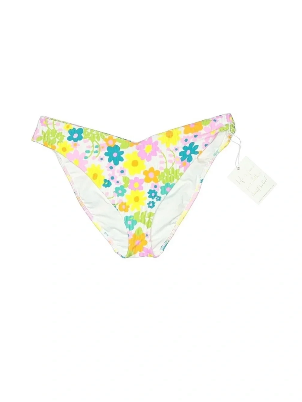 Show Me Your Mumu White Floral Ribbed Hipster Bikini Bottoms - Picture 1 of 4